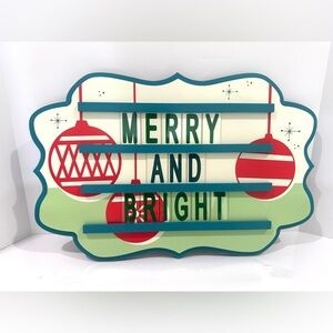 Allen & Roth MERRY AND BRIGHT Art Hanging Wall Sign Christmas Mid Century Modern